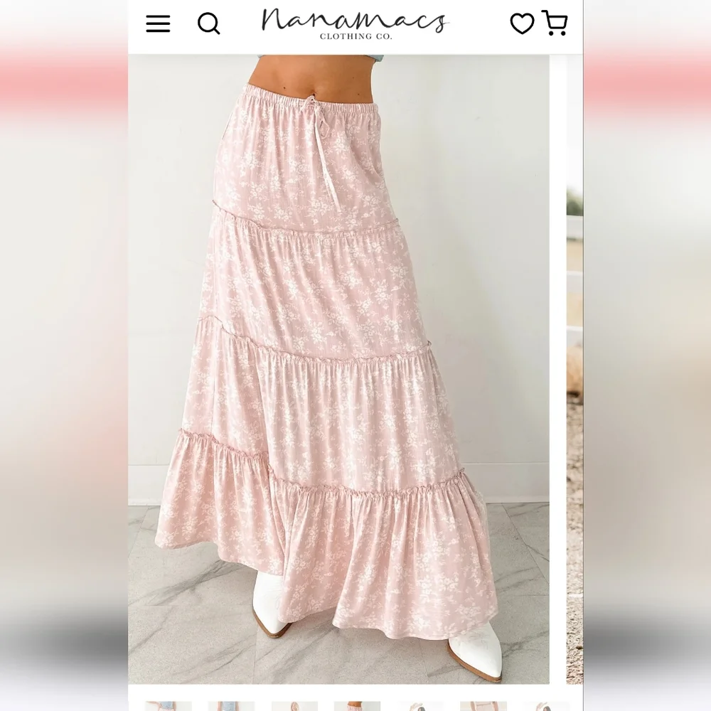 Nanamacs One Call Away Ruffle Tiered Floral Maxi Skirt Soft Pink - Picture 2 of 7